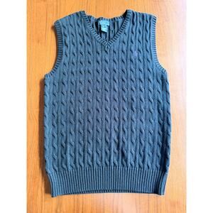 Polo Ralph Laure Youth XL (18-20) Black Cable Knit V-Neck Cotton Sweater Vest